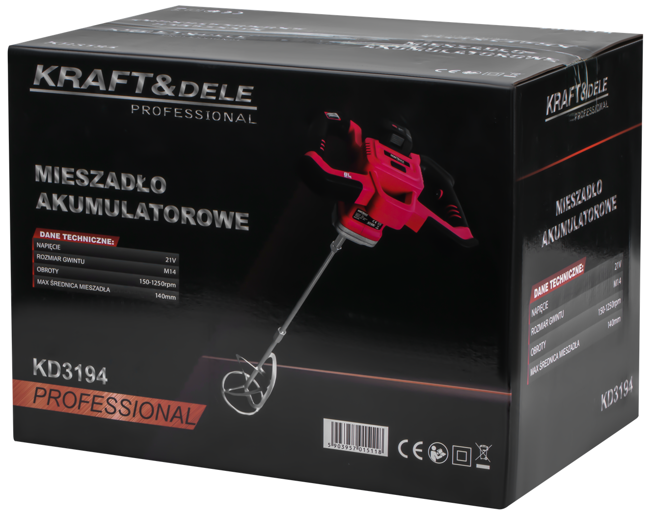 CORDLESS MIXER 21V M14 140mm BRUSHLESS 2 x 4Ah KD3194