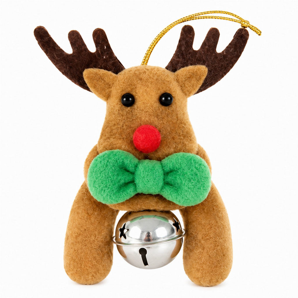 Christmas Reindeer Ornament with Hanging Loop and Bell 12cm