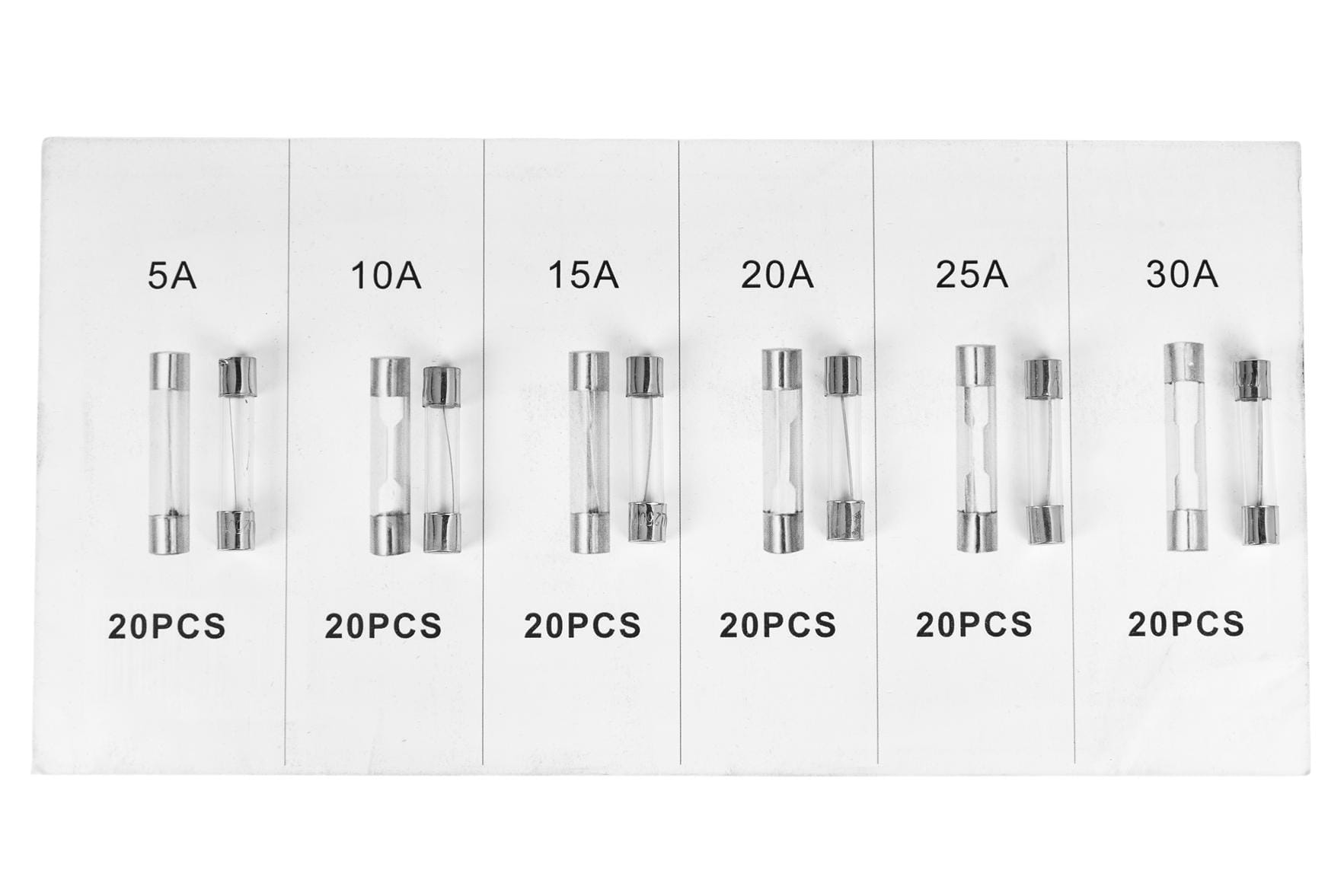 Glass fuses 120 pcs. 5-30A KD1302