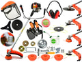 Brush cutter with 3 pcs nylon cutter, one pc 3 teeth metal blade, one pc 8 teeth metal blade, mask, earmuff, nylon line