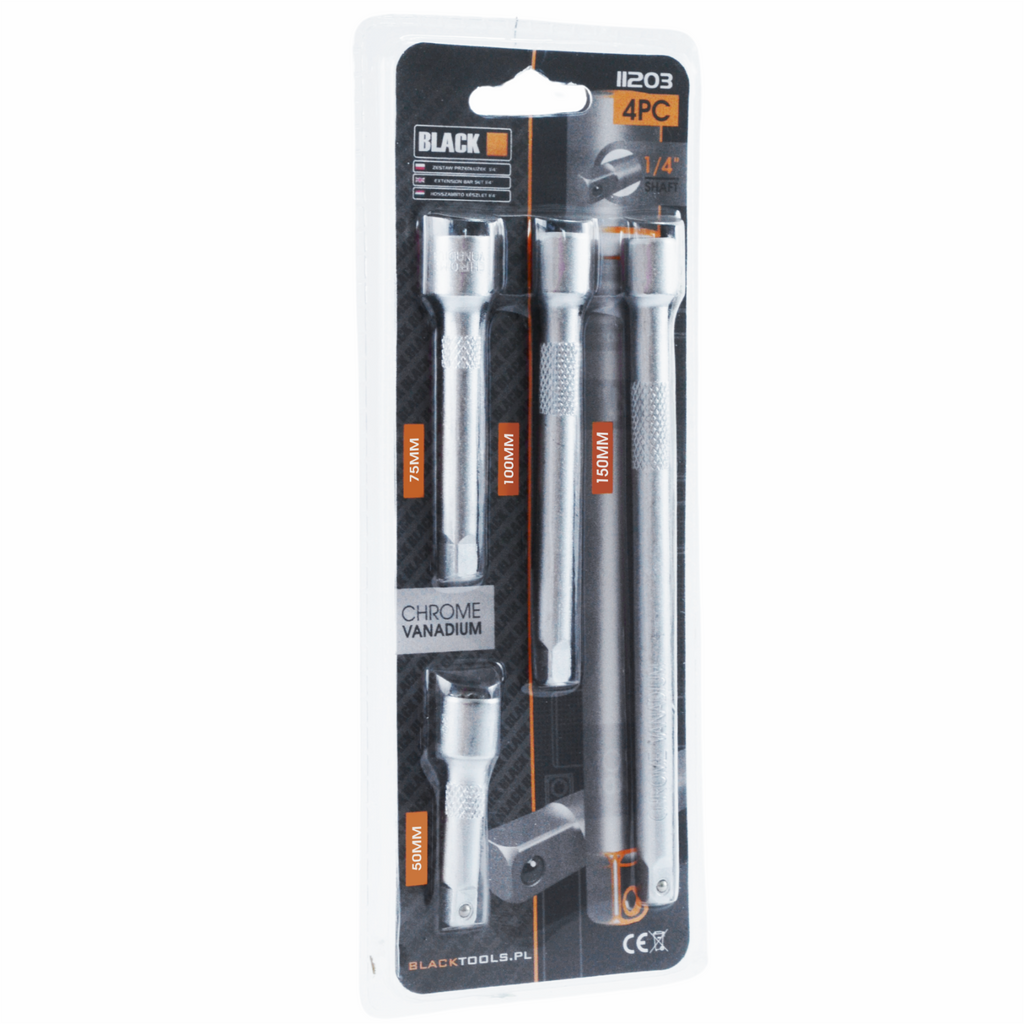 Täielik 4-osaline pikenduskomplekt 1/4" 50, 75, 100, 150 mm CRV Black
