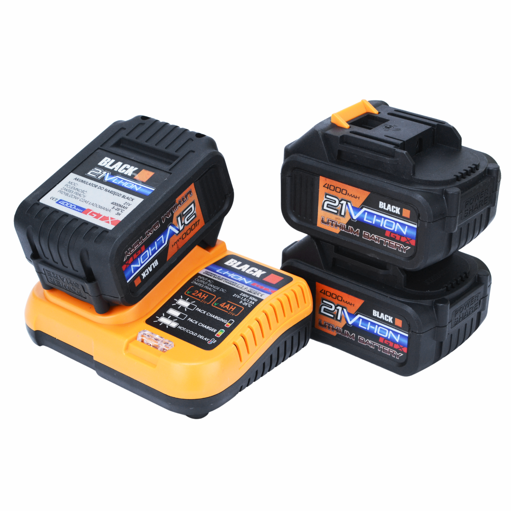 Cordless Tool Set 21V 2-in-1 Grinder and Impact Drill-Driver with 2x 4Ah Batteries, Black