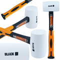 Professional 340g Rubber Mallet with Fiberglass Handle, White Rubber Head, Black Brand (C44)