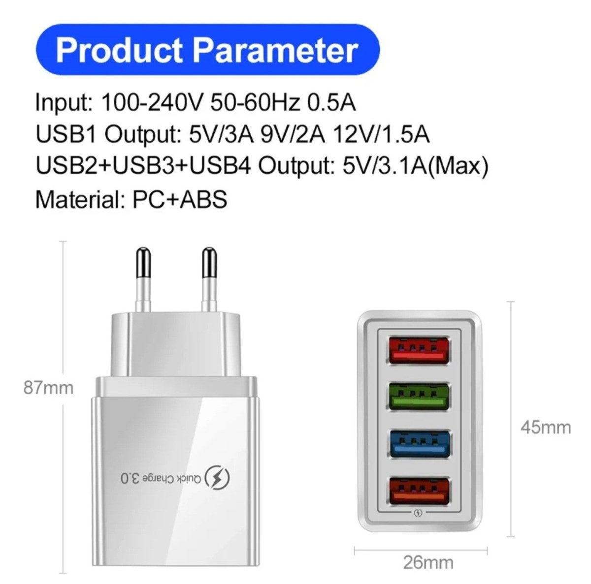 4 USB - pordiga laadimisadapter kiireks laadimiseks - Ostuklikk