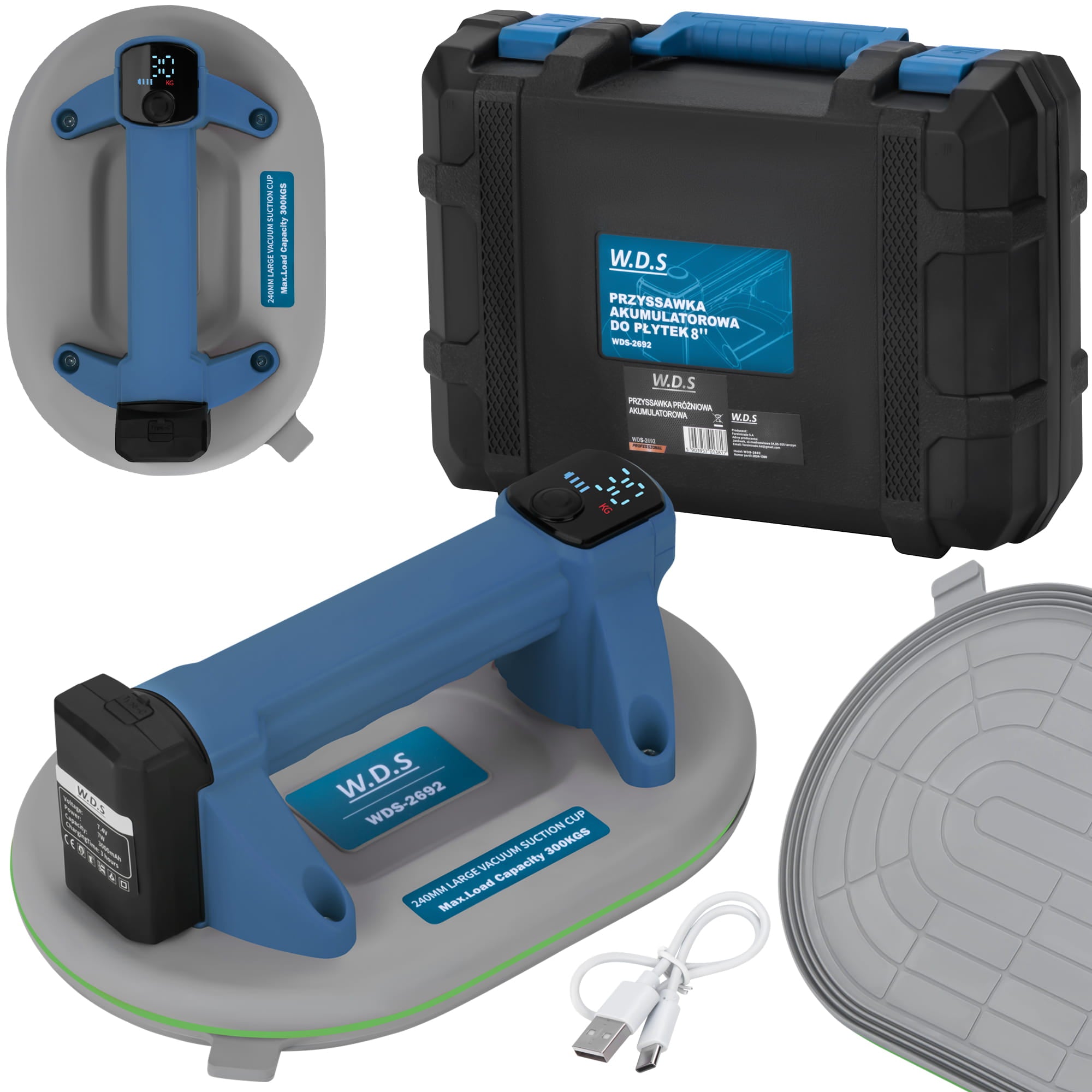 240mm 300kg Battery-Powered Suction Cup USB-C WDS2692