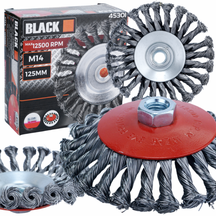 Rotary Braided Brush for Angle Grinder M14 125mm Black