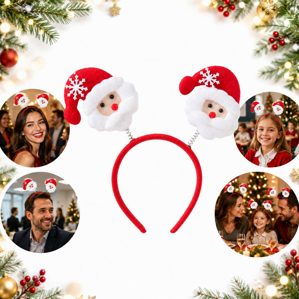 Red Santa Claus Christmas Headband with Spring