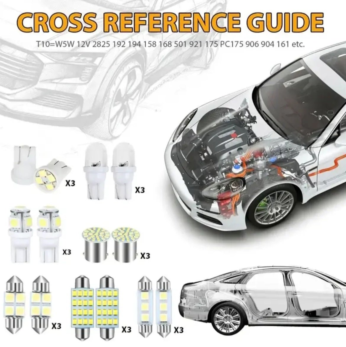 42 tk LED salongi valgustite komplekt – T10 laevalgusti, lugemis-, numbrimärgi- ja uksetuled (42 tk)