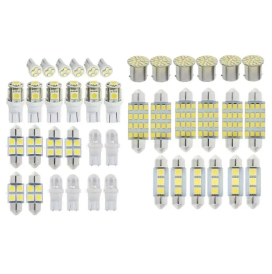 42 tk LED salongi valgustite komplekt – T10 laevalgusti, lugemis-, numbrimärgi- ja uksetuled (42 tk)