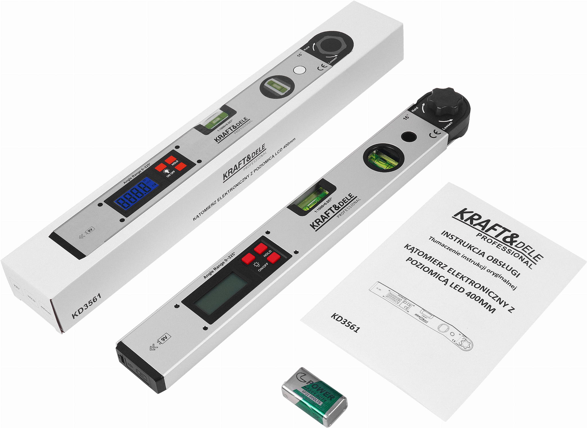 ELECTRONIC PROTRACTOR WITH LCD LEVEL 400 MM KD3561