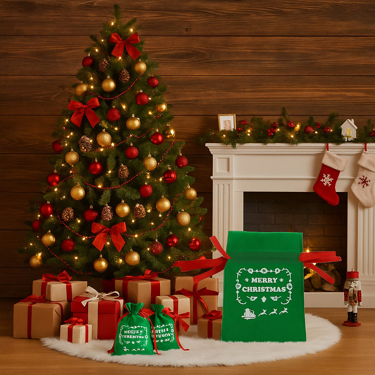 Set of 8 Decorative Holiday Gift Bags with Ribbon 8 pcs