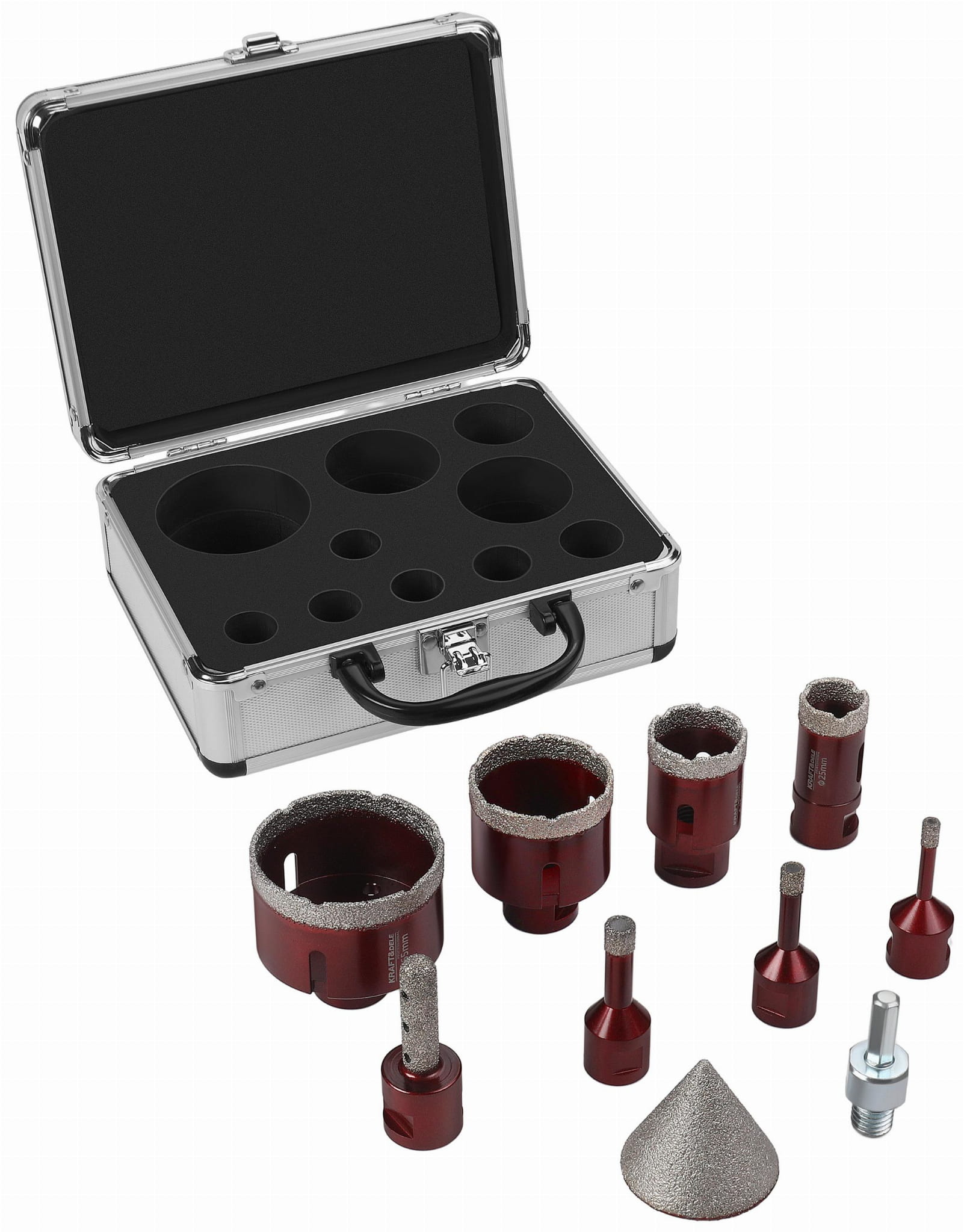 SET. DIAMOND HOLE SAWS + CONICAL MILL KD12642 (C7)