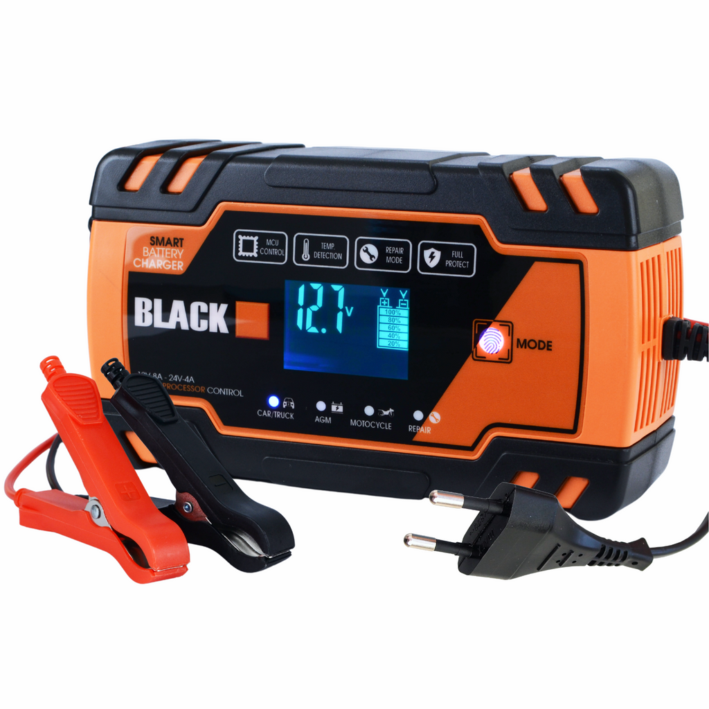 Automaatne autode akulaadija parandamisfunktsiooniga 12V ja 24V akudele