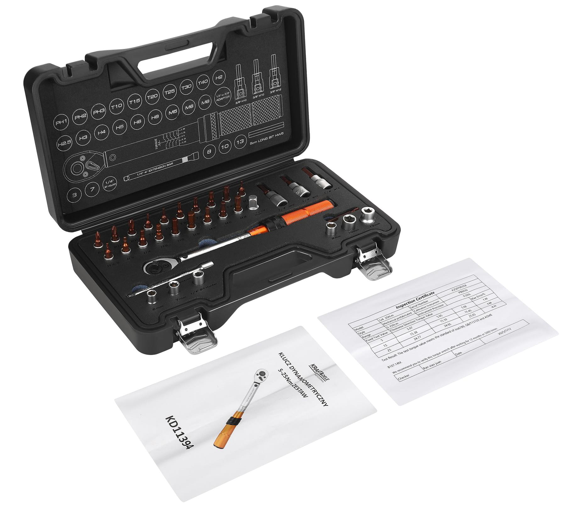 TORQUE WRENCH 1/4" 5–25Nm SET 32pcs KD11394