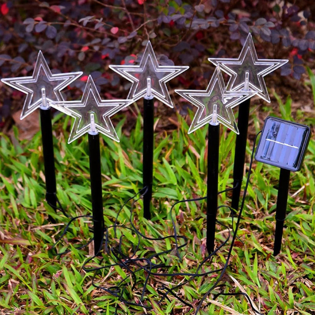 Päikeseenergial töötavad LED-tähevalgustid maavaiadega 5 tk RC-K-2758