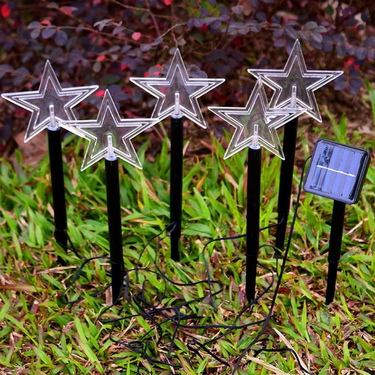 Päikeseenergial töötavad LED-tähevalgustid maavaiadega 5 tk RC-K-2758