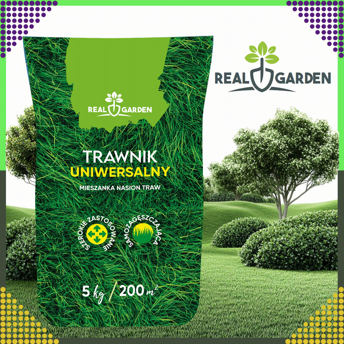 Universaalne tihe ja vastupidav muruseemnesegu 5 kg 200 m² jaoks ROL-019REALGARDEN