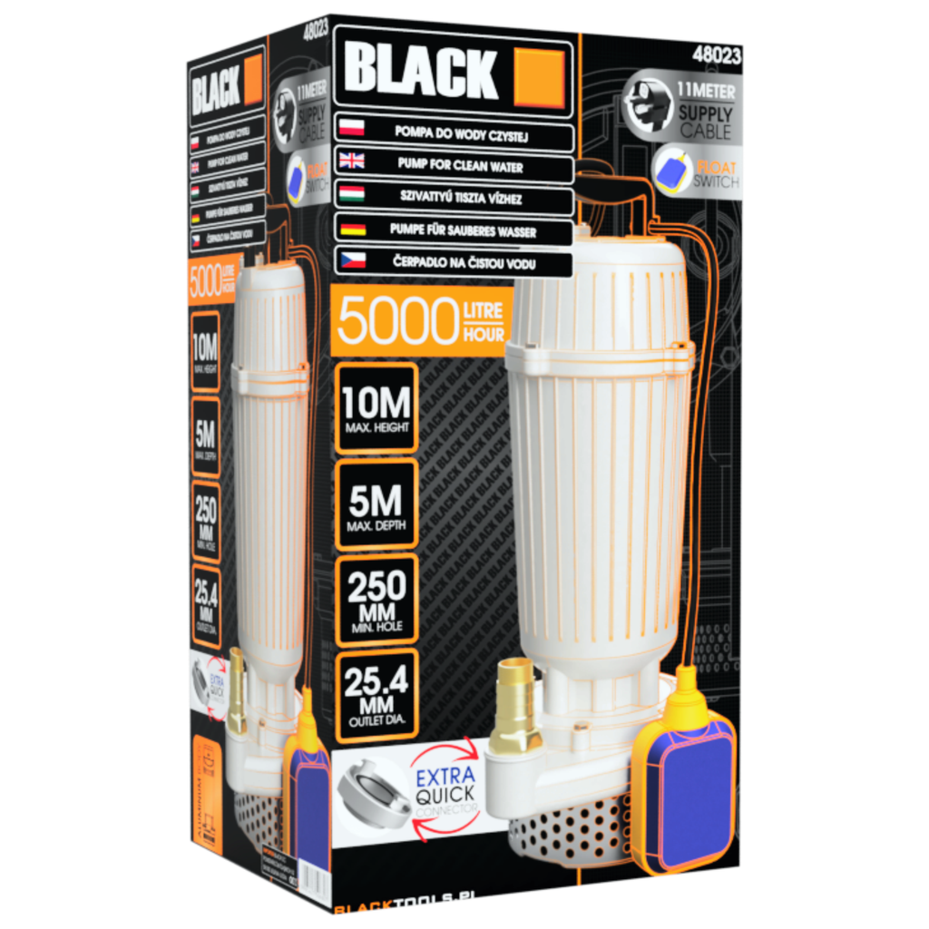 Sukelpump ujukiga puhta vee jaoks, alumiiniumist sõel, 1", 5000 L/H, Black