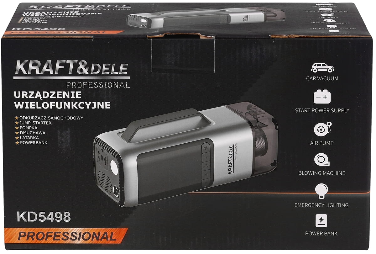 MULTIFUNKTSIONAALNE SEADE TOLMUIMEJA / KÄIVITUSABI / PUMP / PUHUR / TASKULAMP / AKUPANK KD5498