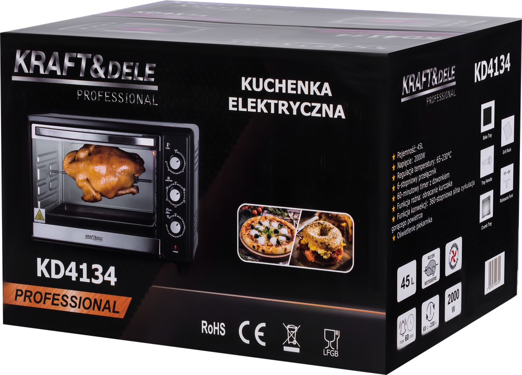 ELEKTRIAHI 45L 2000W GRILLIKÜPSETUSE FUNKTSIOON + TARVIKUD KD4134