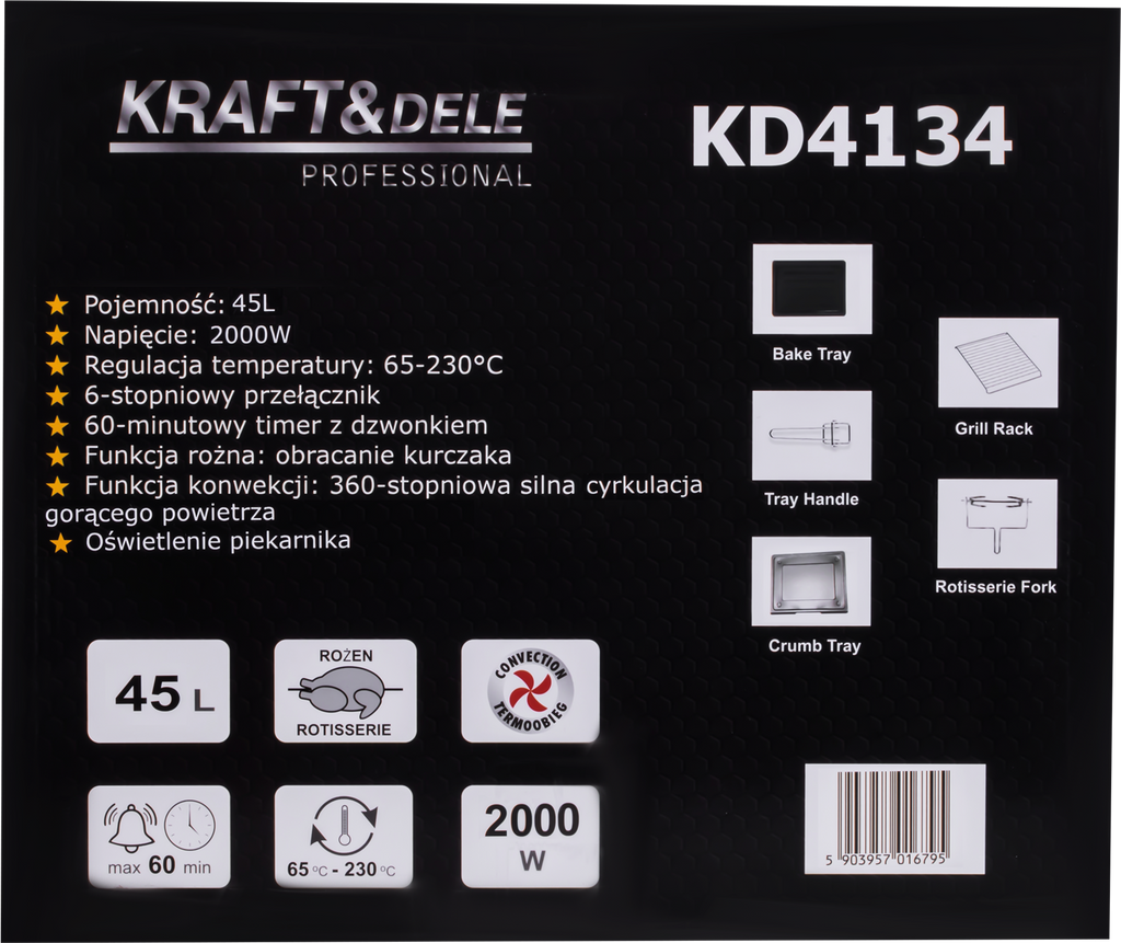 ELEKTRIAHI 45L 2000W GRILLIKÜPSETUSE FUNKTSIOON + TARVIKUD KD4134