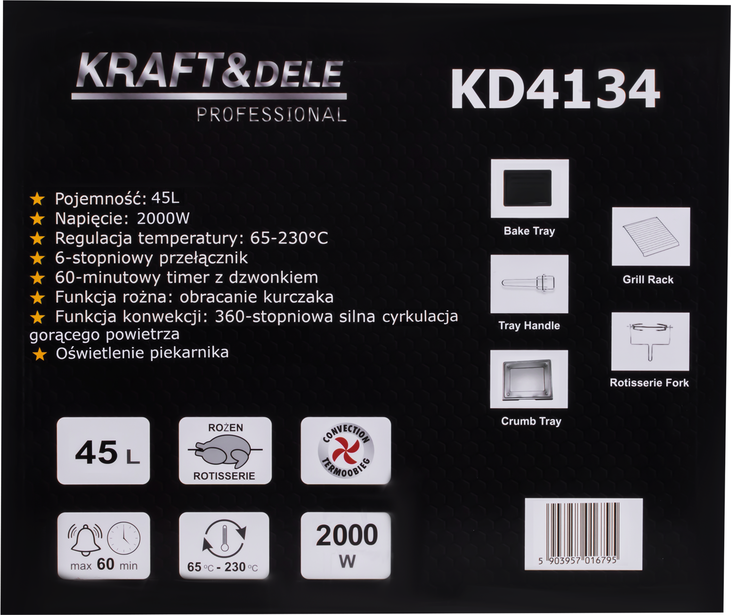 ELEKTRIAHI 45L 2000W GRILLIKÜPSETUSE FUNKTSIOON + TARVIKUD KD4134