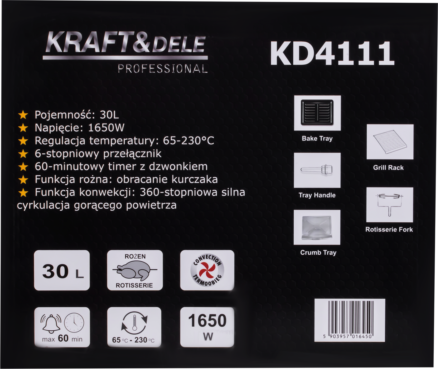 ELEKTRIAHI 30L 1650W GRILLIKEERDUSFUNKTSIOON + TARVIKUD KD4111