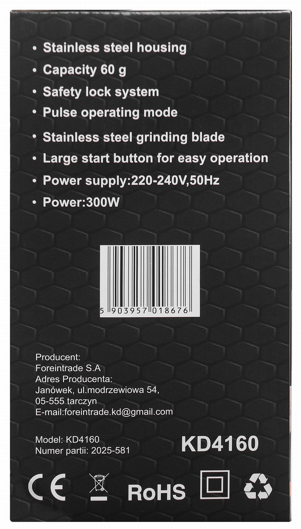 COFFEE GRINDER 60G 300W KD4160