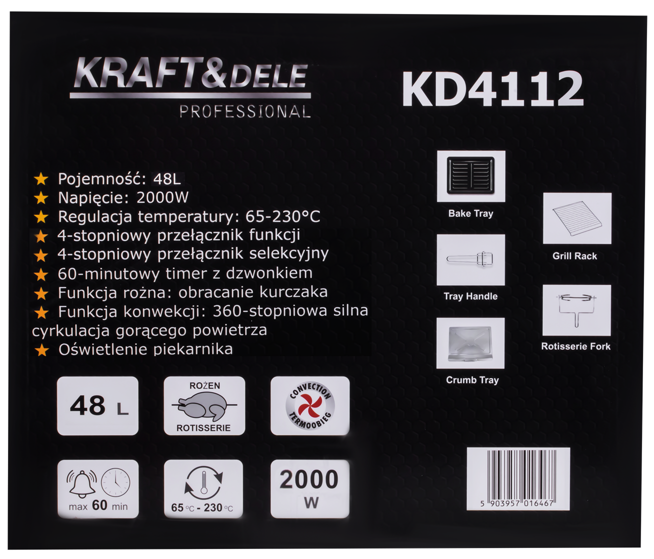 ELEKTRIAHI 48L 2000W GRILLIKEERD FUNKTSIOON + TARVIKUD KD4112