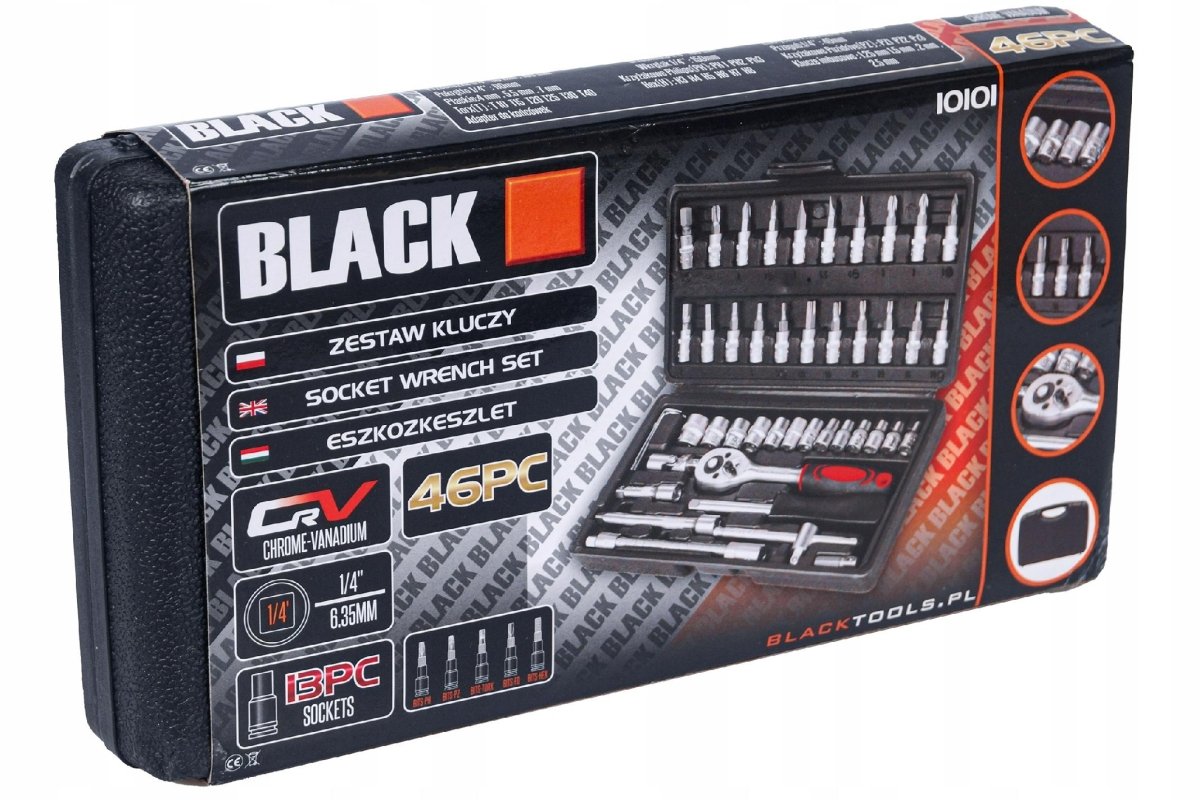 46-osaline 1/4" padruni- ja otsikute komplekt – Torx, PH, HEX, SL – 10101