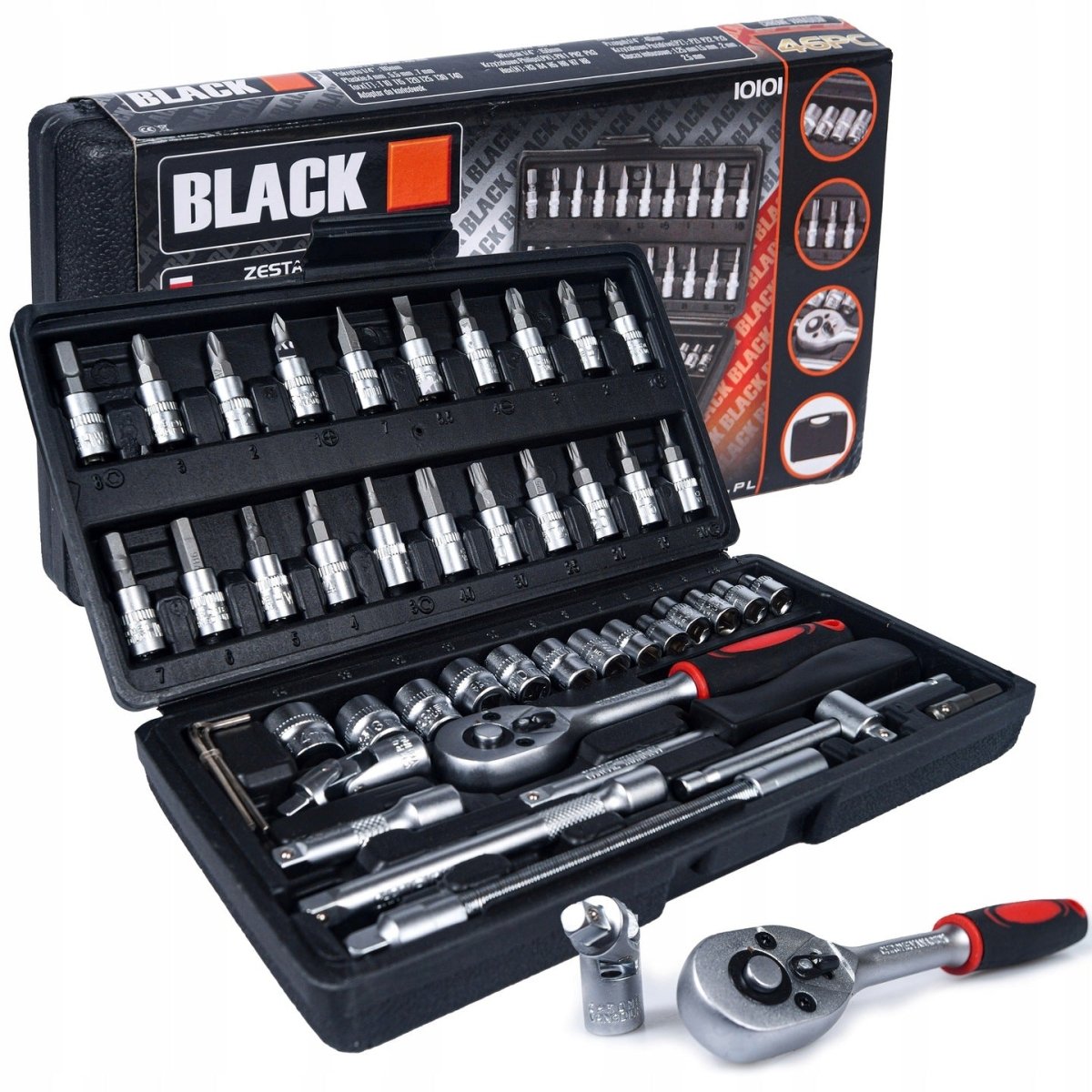 46-osaline 1/4" padruni- ja otsikute komplekt – Torx, PH, HEX, SL – 10101