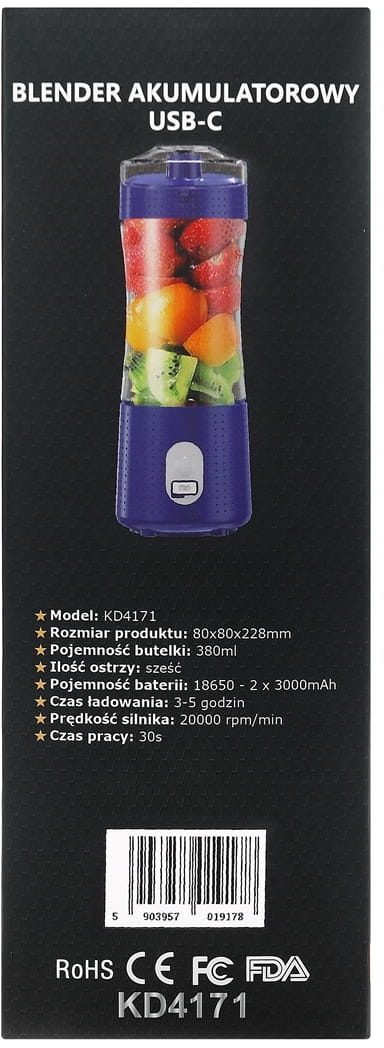 Cordless USB-C Blender 380ml / 2x3000mAh KD4171