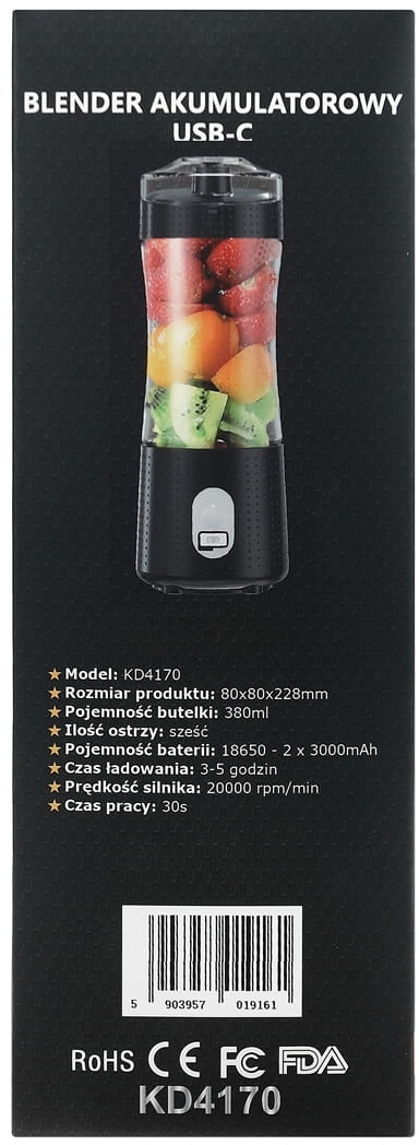 USB-C Cordless Blender 380ml / 2x3000mAh KD4170