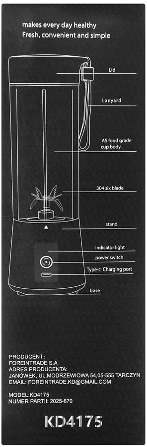 Cordless USB-C Blender 400ml / 2x3000mAh KD4175