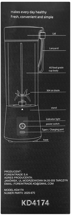 USB-C Cordless Blender 400ml / 2x3000mAh KD4174