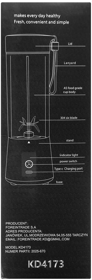 USB-C Cordless Blender 400ml / 2x3000mAh KD4173