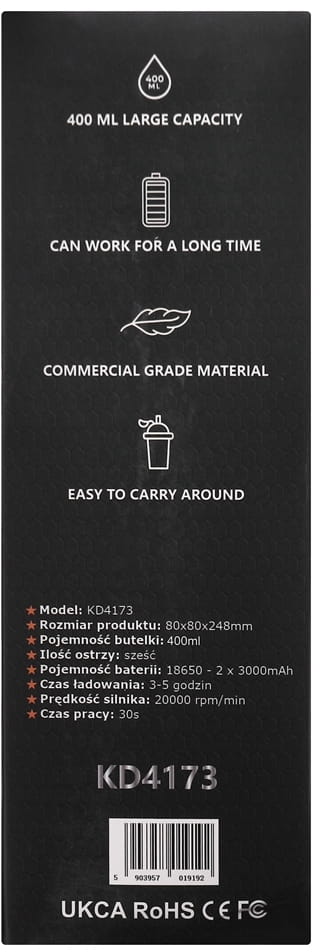 USB-C Cordless Blender 400ml / 2x3000mAh KD4173