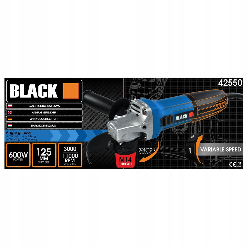 DIAX 125mm kerge ja võimas nurklihvmasin kiiruseregulaatoriga, Black