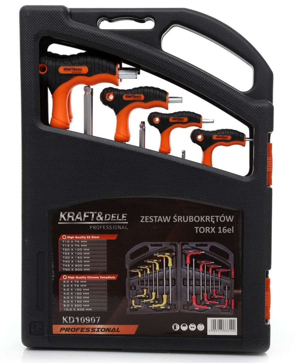 KRAFT&DELE TORX- ja lapikkruvikeerajate komplekt 16 tk KD10907