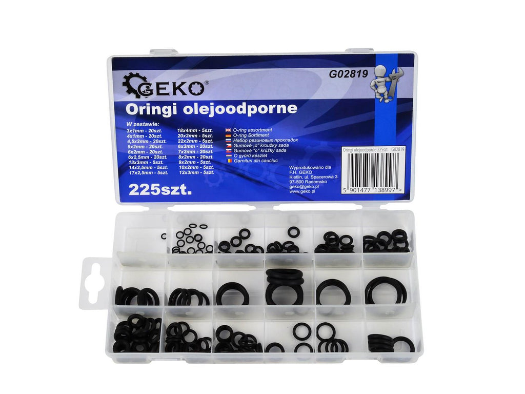 O-ring Assortment, Various Sizes, Oil- and Acid-Resistant, 225 pcs