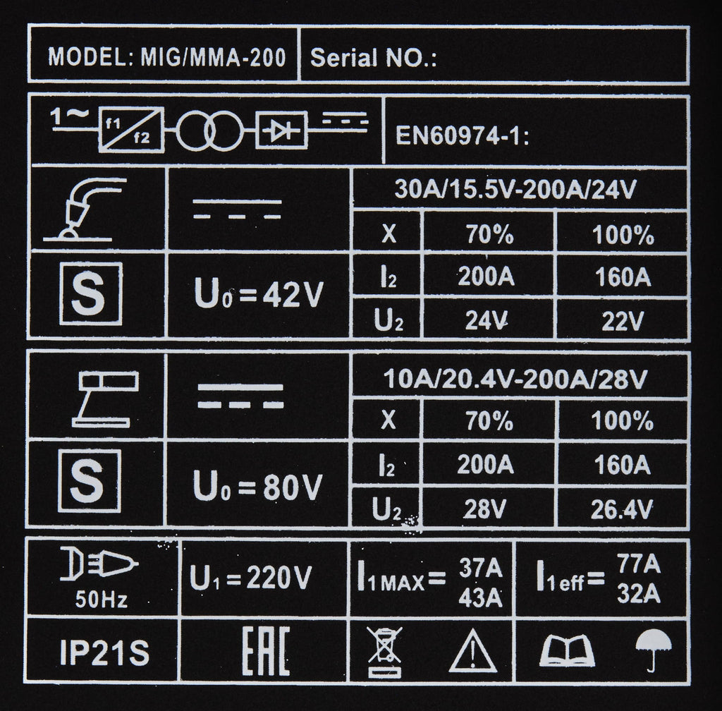 MIG/MMA WELDER 200A MODEL KD1788