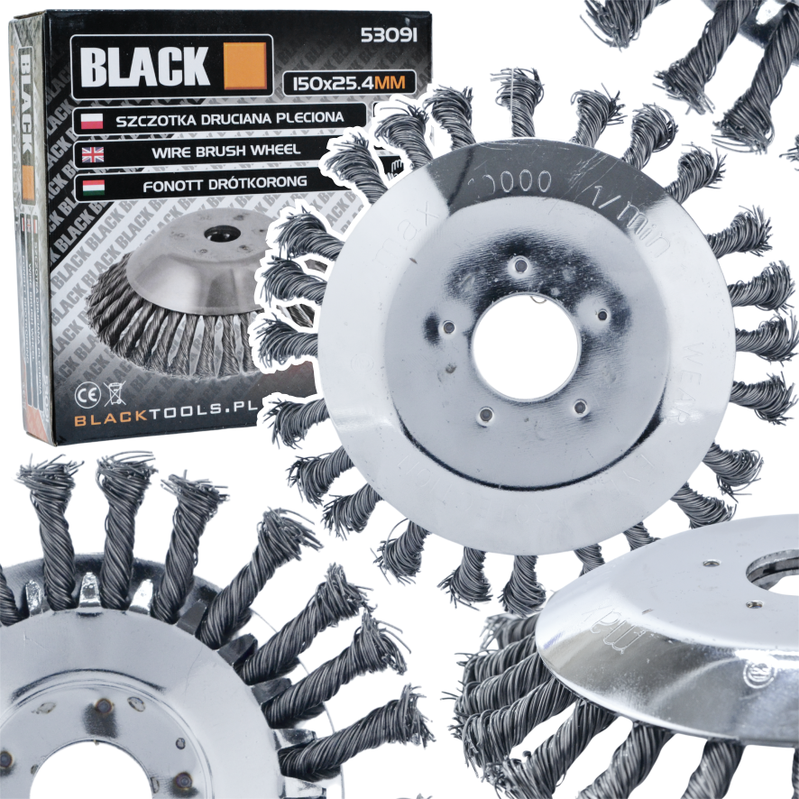 Druciak Wire Brush Disc for Gasoline Scythe - Black, for Weeds on Paving Stones