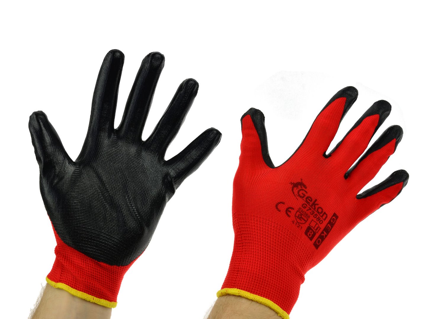 Cotton Work Gloves, Red, Size 8, Nitrile Palm Coating, Knit Wrist