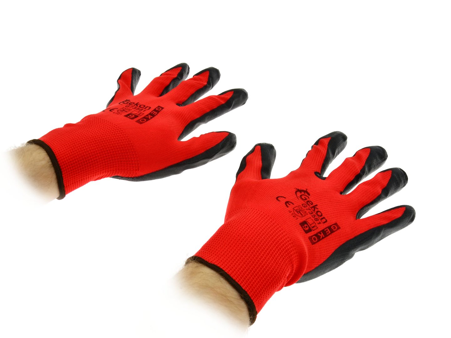 Cotton Work Gloves Red, size 9, Nitrile Palm Coating, Knit Wrist
