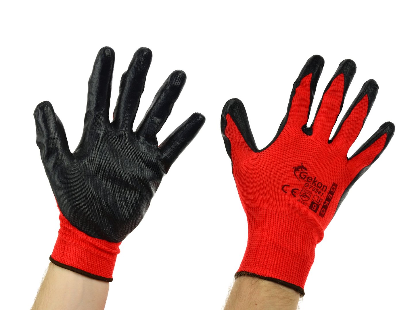 Cotton Work Gloves Red, size 9, Nitrile Palm Coating, Knit Wrist