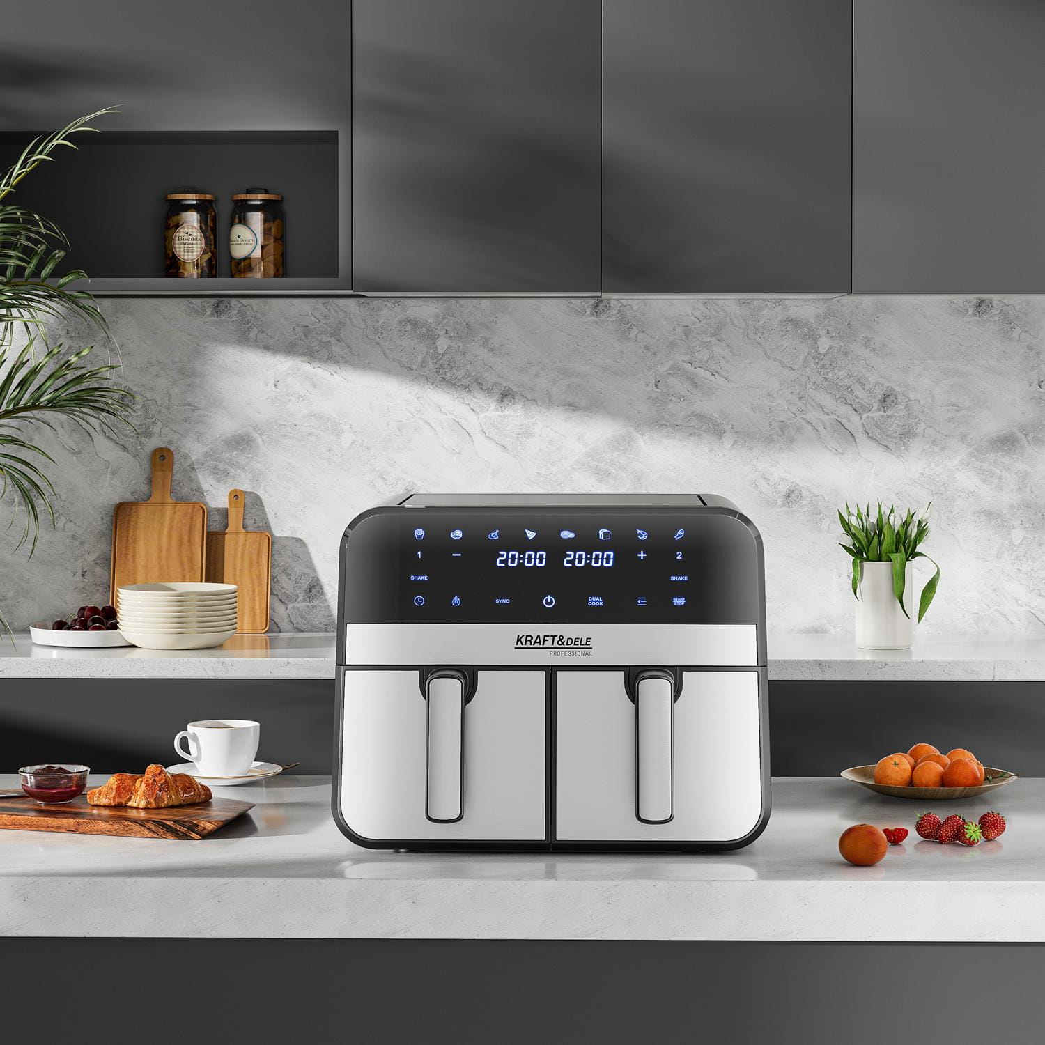 OIL-FREE AIR FRYER AIRFRYER 9L 2500W TWO CHAMBERS +LCD KD4180