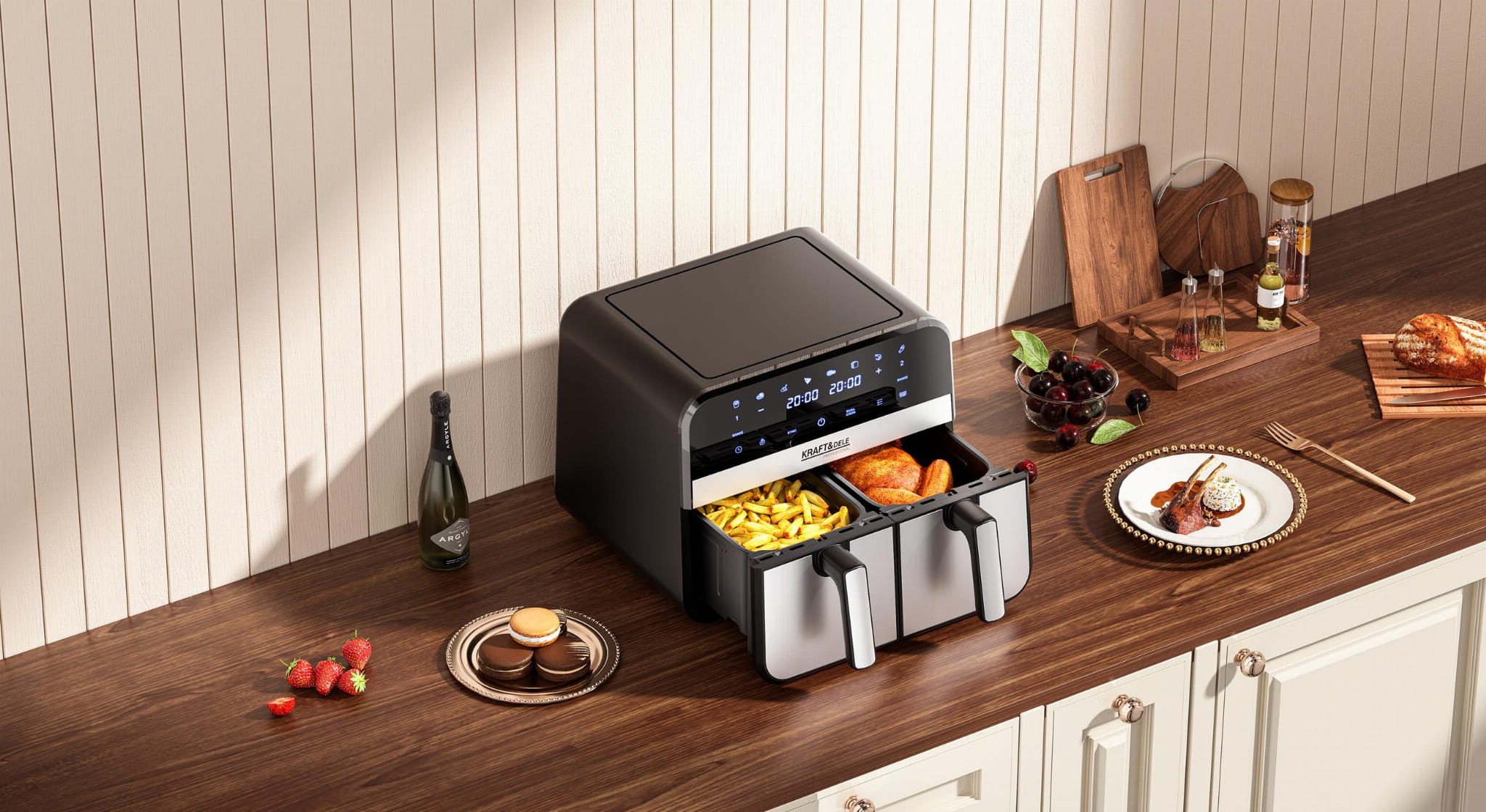 OIL-FREE AIR FRYER AIRFRYER 9L 2500W TWO CHAMBERS +LCD KD4180