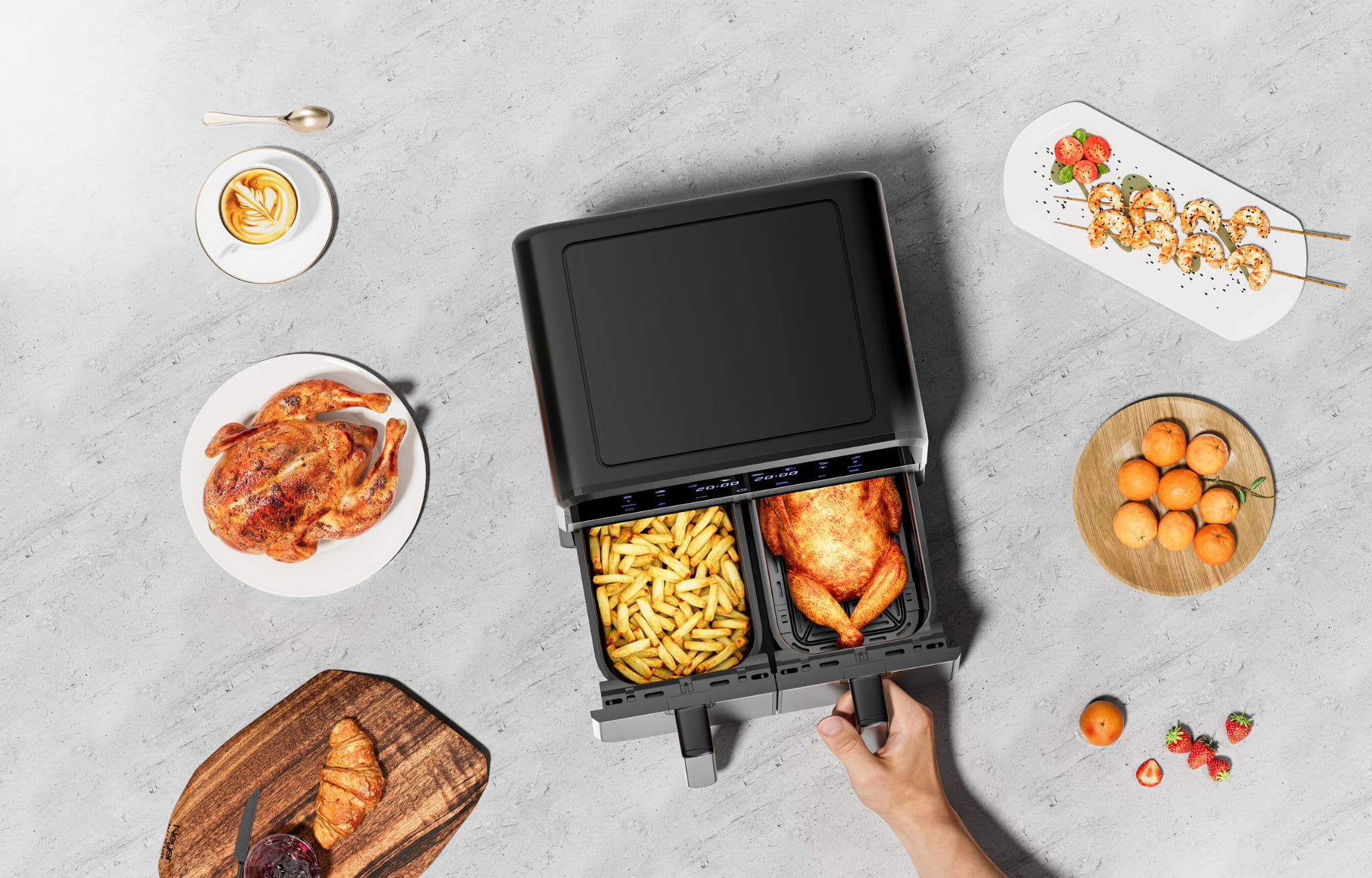 OIL-FREE AIR FRYER AIRFRYER 9L 2500W TWO CHAMBERS +LCD KD4180