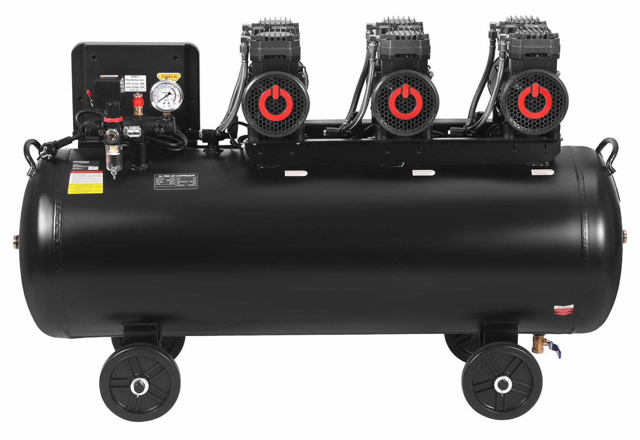 Oil-free compressor 200L 3x2200W + separator and glycerin-filled pressure gauge KD4084