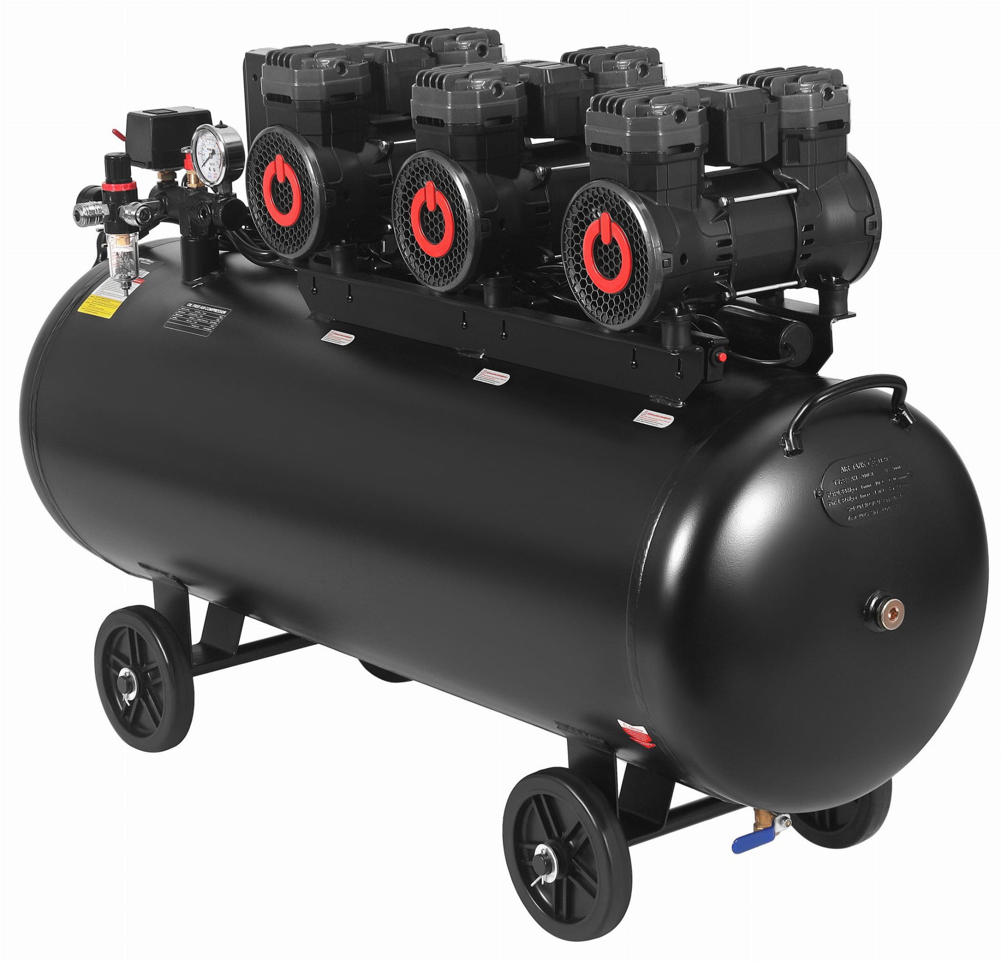 Oil-free compressor 200L 3x2200W + separator and glycerin-filled pressure gauge KD4084